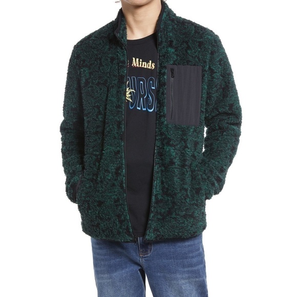 NWT BP. High Pile Fleece Jacket in Black Green Dancing Paisley - Picture 1 of 4
